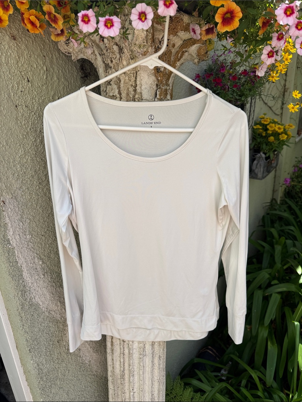Lands' End Women's Long-Sleeve Scoop Neck Top in Off-White